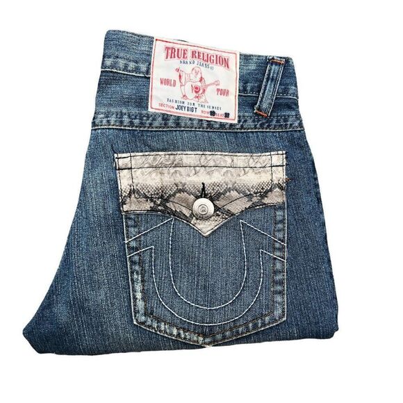 True Religion Jeans Size 38 JOEY BIG T Snakeskin Blue - Picture 11 of 12